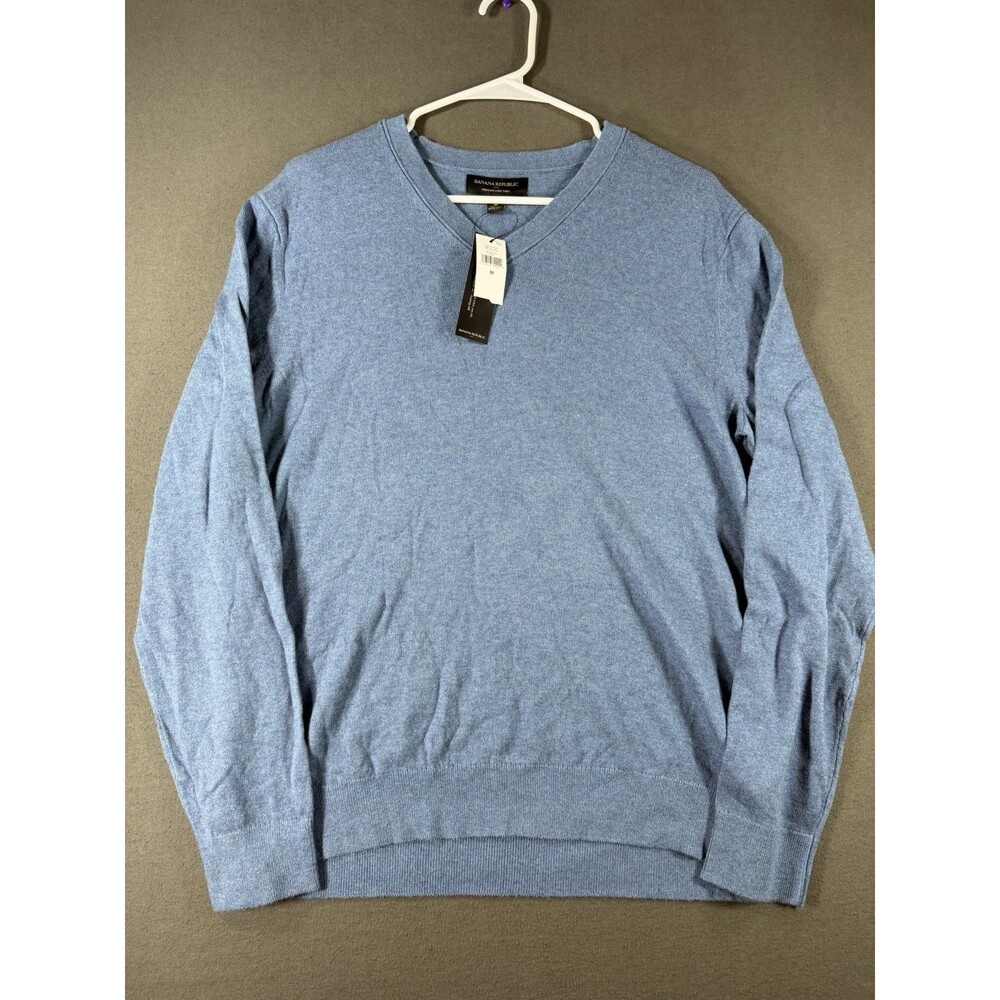 Banana Republic Sweater Mens Medium Blue Premium Luxe Yarn Silk Cashmere Blend